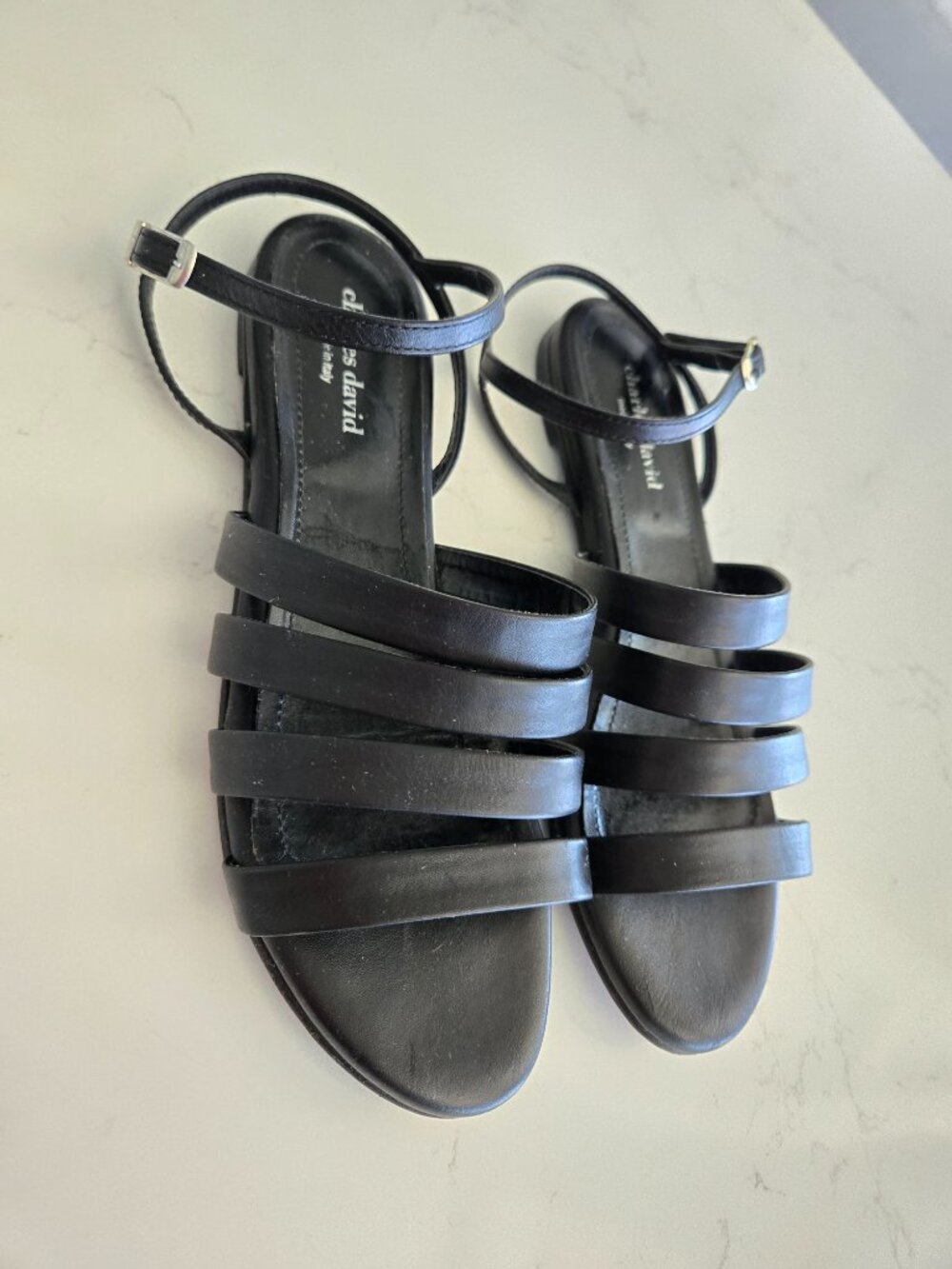 Charles David Made in Italy Black Leather Sandals Women's Size 7.5 Designer